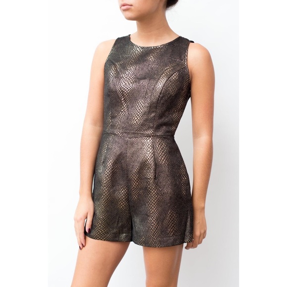 Jack by BB Dakota Pants - Jack by BB Dakota Bronze Piccolo Romper Metallic Black and Gold
